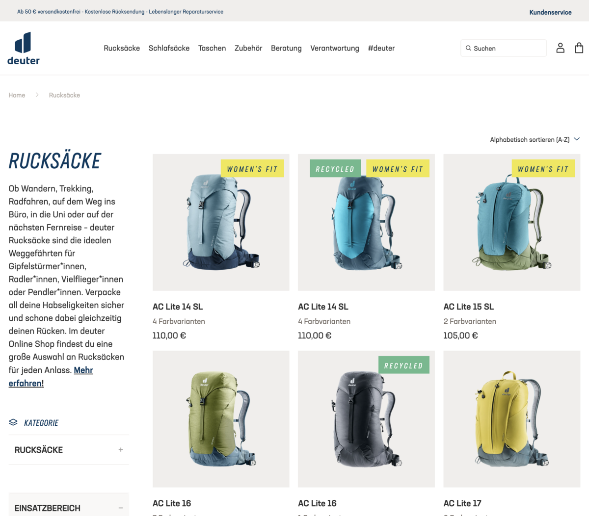 deuter.com Screenshot
